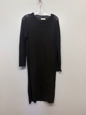 All:row Black Ribbed Knit Long Sleeve Oversized Maxi Dress with High Side Splits